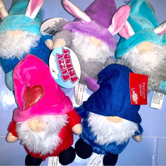 Lot Of 5 PLUSH 6" Fuzzy Friends Stuffed GNOMES 3 Easter, 1 Valentines 1 Blue NWT - Picture 1 of 3